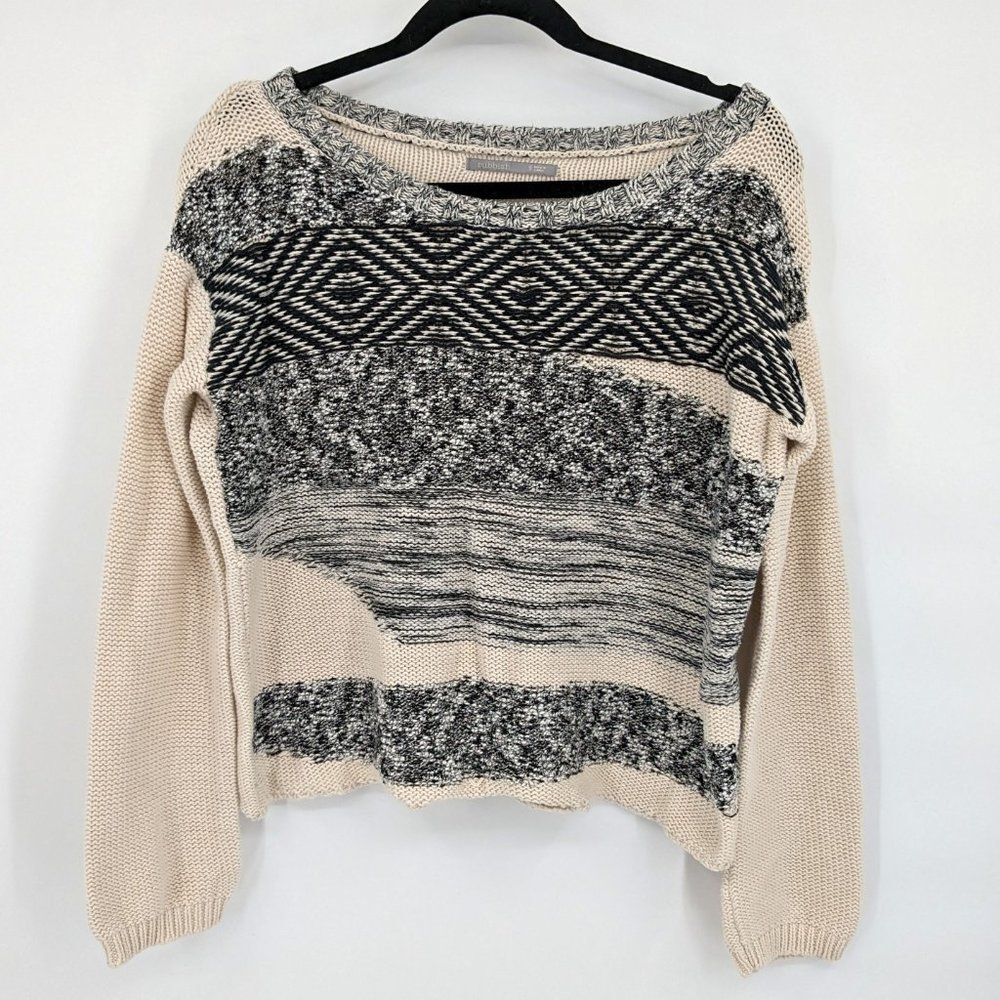 Rubbish Knit Sweater Aztec Cream Black Crewneck Lagenlook Southwestern Small
